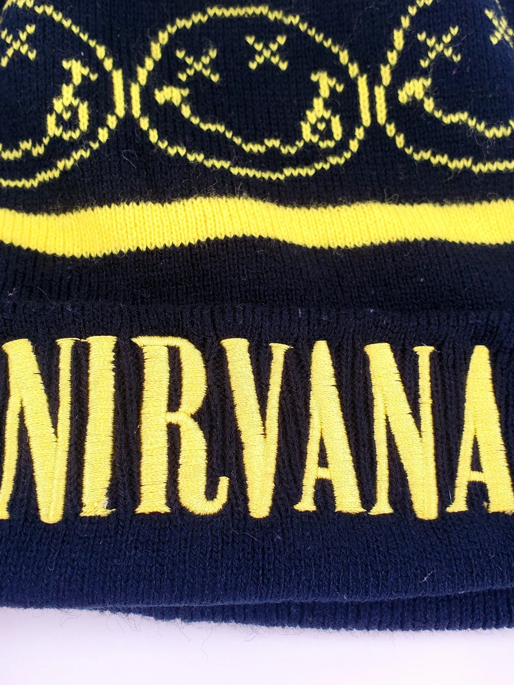 NIRVANA Beanie Hat With Smiley Faces Band Merch Knit Hat 2015